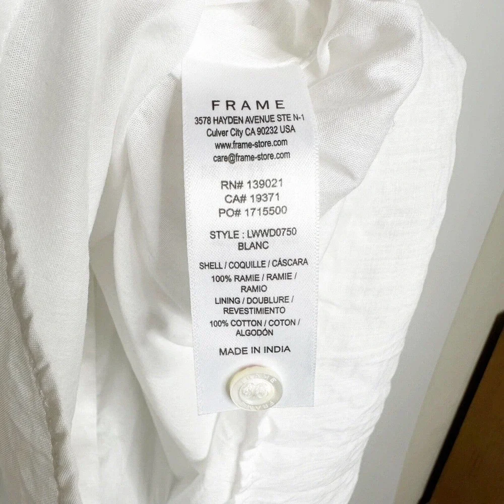 NWT FRAME Gillian Puff Sleeve Cotton Shirtdress Women's White Blanc Size XS $398 - Picture 6 of 6